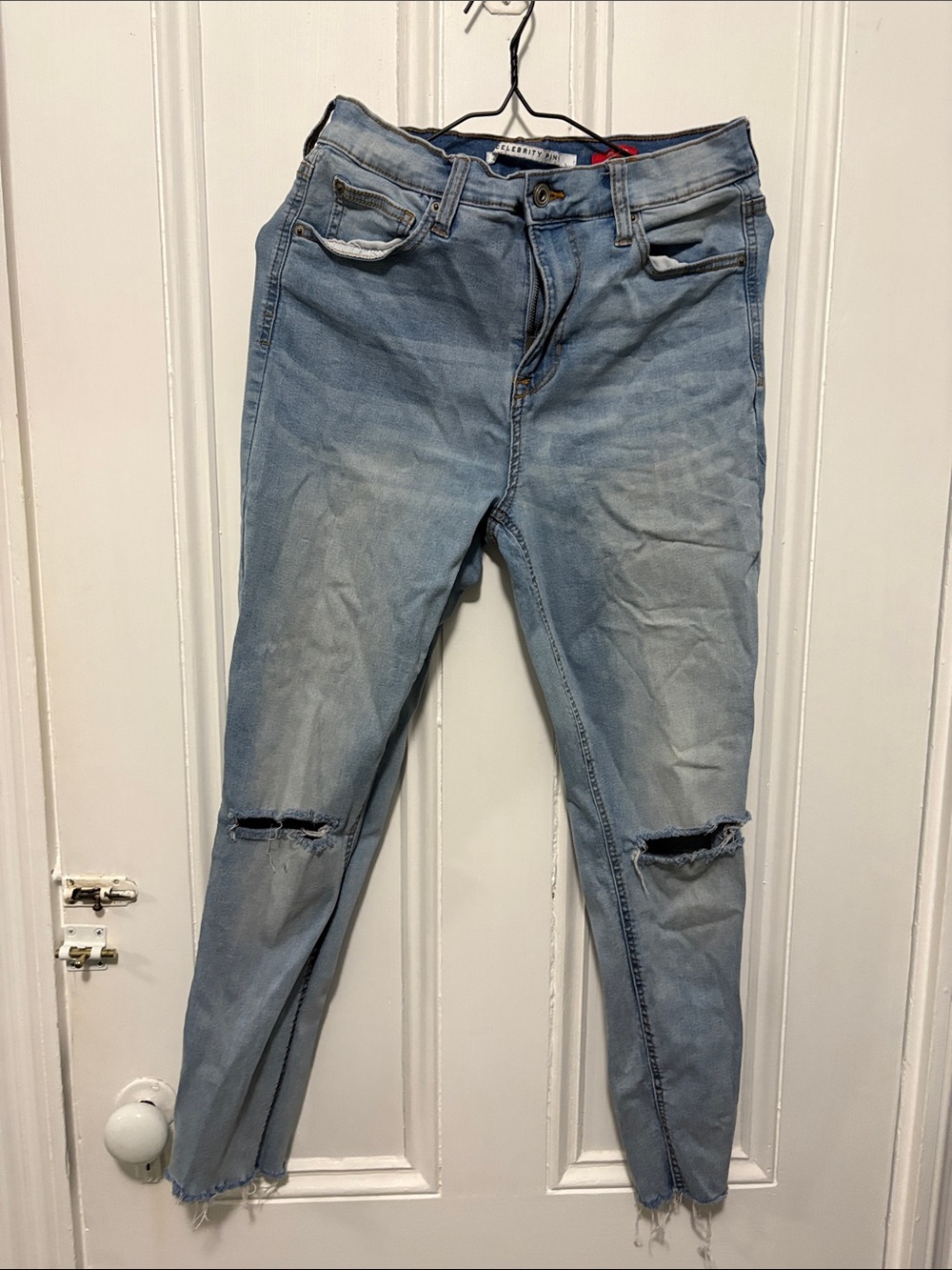 Celebrity Pink Light Blue Distressed Skinny Jeans